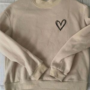 SHEIN Cream Ribbed Collar Sweatshirt